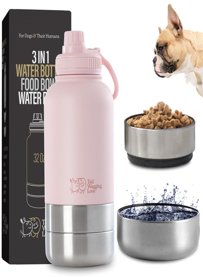 Tail Wagging Love 32oz 3-in-1 Travel Water Bottle for Dogs & Humans, Dual Use, Stainless Steel, Keeps Water Hot 6hrs/Cold 12hrs, Leak-Proof with Detachable Food & Water Bowls, Perfect for Travel - Image 1