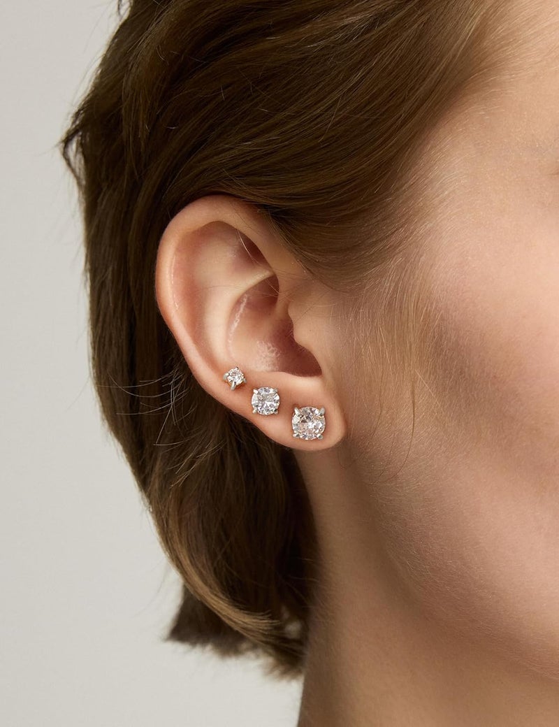 WSSXC 6 Pairs Stud Earrings Set, Hypoallergenic Cubic Zirconia 316L Earrings Stainless Steel CZ Earrings 3-8mm (Steel color) - Image 3