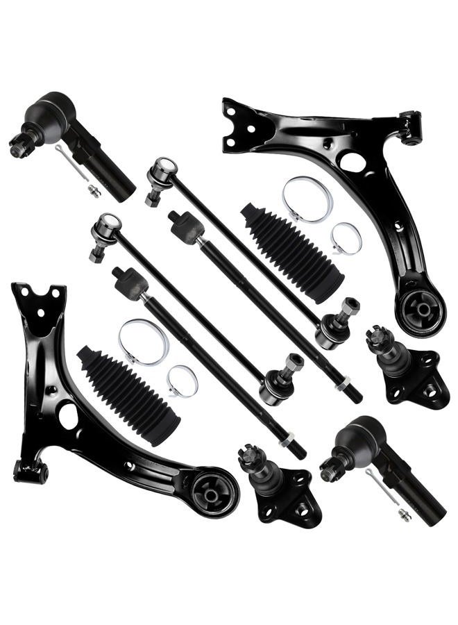 SCITOO 12pcs Front Suspension Kit Lower Control Arm Lower Ball Joint Inner Outer Tie Rod End w/Boot Sway Bar End Link Replacement For 2009-2013 For Toyota Corolla - Image 1