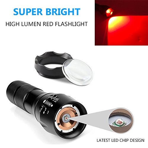 AuKvi 2 Pcs Powerful Red LED Flashlight - Long Range Red Hunting Light Torch, Zoombale, Waterproof, Best for Astronomy, Aviation, Night Observation - Image 3