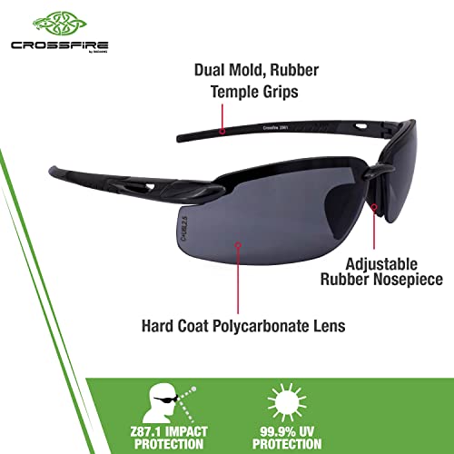 Crossfire نظارات أمان كروس فاير 2961، عدسة مدخنة/إطار أسود لؤلؤي، مقاس واحد - Image 2