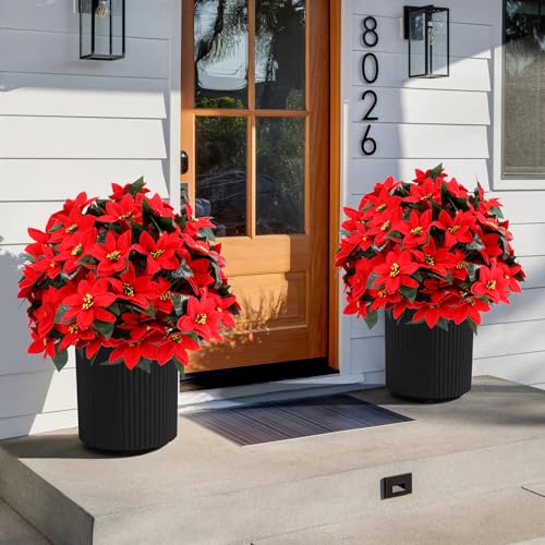 Jasmpig Artificial Poinsettia Topiary Ball Tree 27" with Ground Spike, Set of 2 Artificial Boxwood Bushes for Faux Shrubs, Fake Evergreen Faux Plant for Indoor Outdoor Porch Garden- UV Resistant – Fade-Proof - Image 5