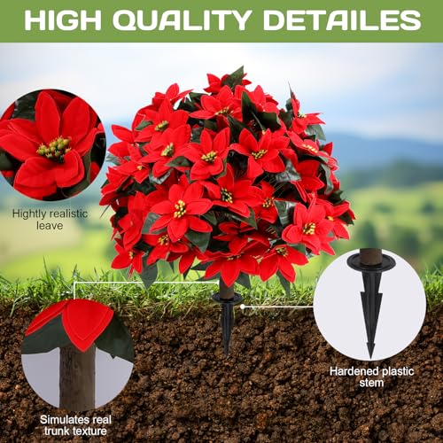 Jasmpig Artificial Poinsettia Topiary Ball Tree 27" with Ground Spike, Set of 2 Artificial Boxwood Bushes for Faux Shrubs, Fake Evergreen Faux Plant for Indoor Outdoor Porch Garden- UV Resistant – Fade-Proof - Image 3