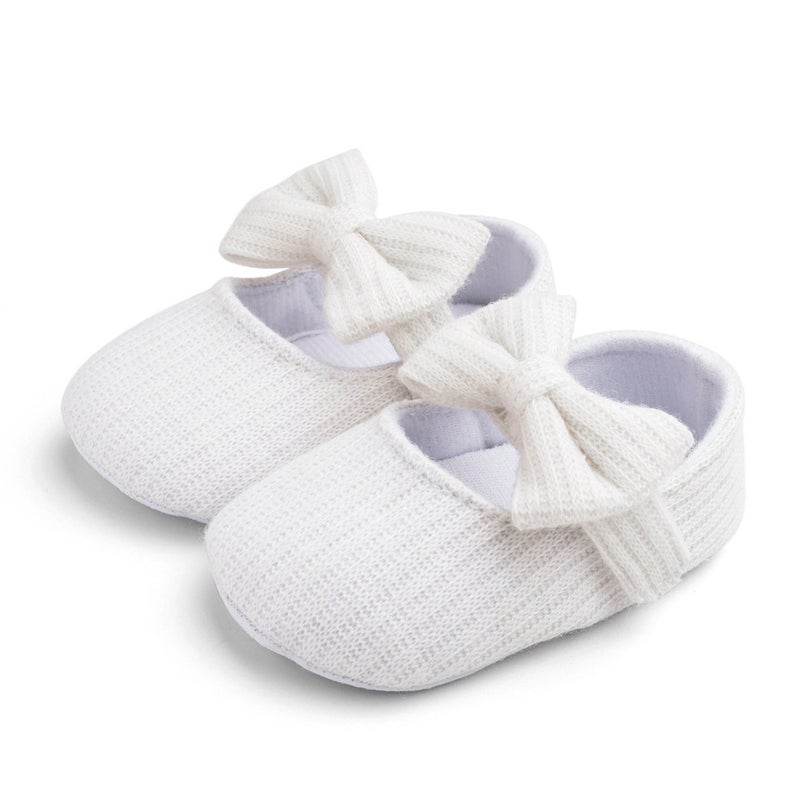 Baby Flower Soft Sole Walking Shoes White Bow 