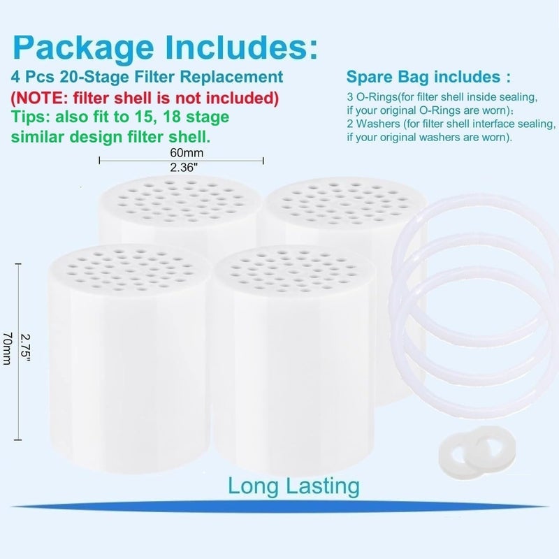 Luxau 4 Pc Luxau 20 Stage (Also Fit 15  18 Stage) Shower Filter Replacement Cartridge  Shower Head Filter Refill  For Hard Water Chlorine Heavy Metal  Skin Hair  Fit Any Similar Design Shower Water Filter - Image 2