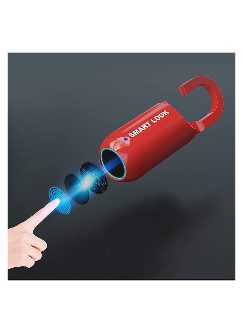 SYOSI Fingerprint Padlock Multifunctional USB Smart Cabinet Keyless Home Travel Case Drawer Anti Theft Zinc Alloy Lock Red  - Image 1