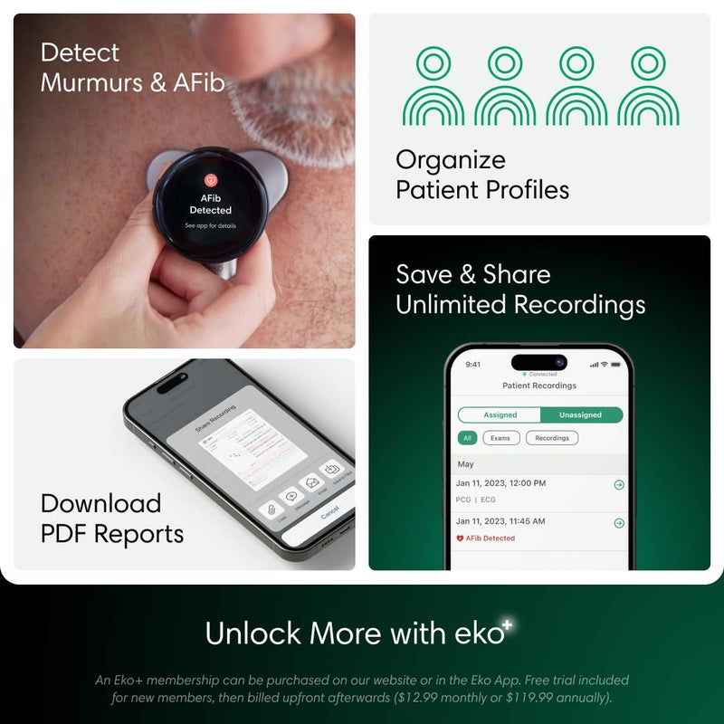 Eko CORE 500™ Digital Stethoscope — 40x Amplification, Active Noise Cancellation, 3-Lead ECG, FDA-Cleared AI, Full-Color Display, FSA/HSA Eligible — Silver, COR501 - Image 5