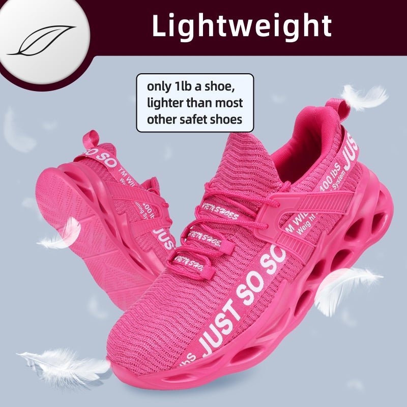 Furuian Steel Toe Shoes for Women Men Lightweight Slip On Safety Work Shoes Comfortable Steel Toe Sneakers Pink - Image 3
