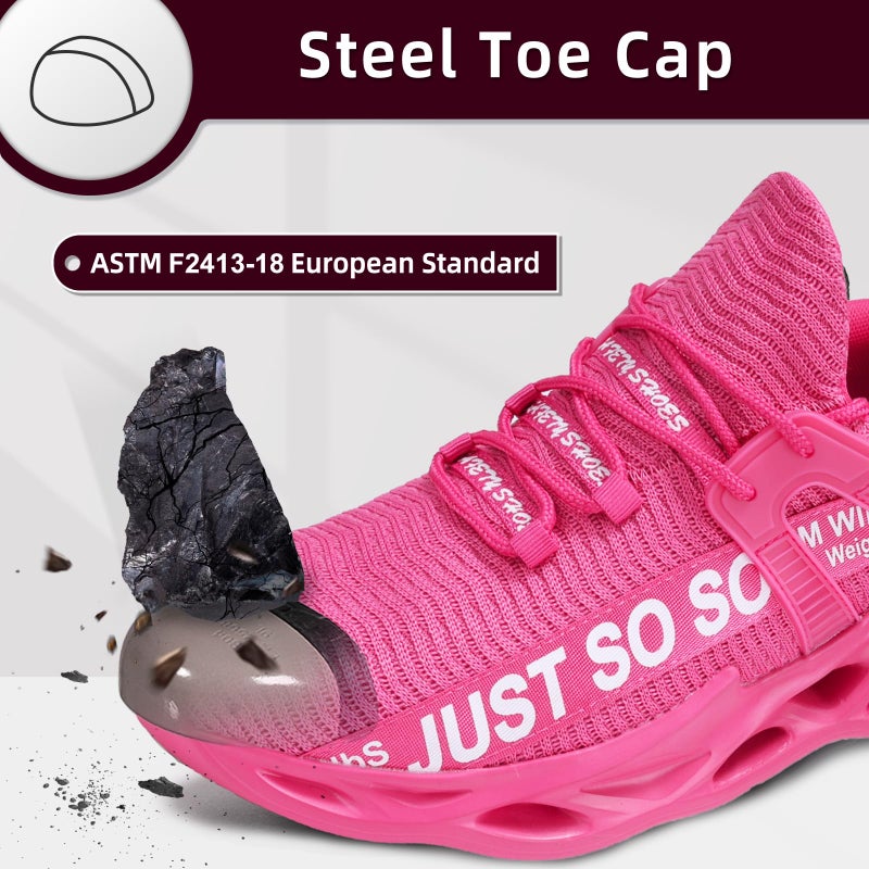 Furuian Steel Toe Shoes for Women Men Lightweight Slip On Safety Work Shoes Comfortable Steel Toe Sneakers Pink - Image 2