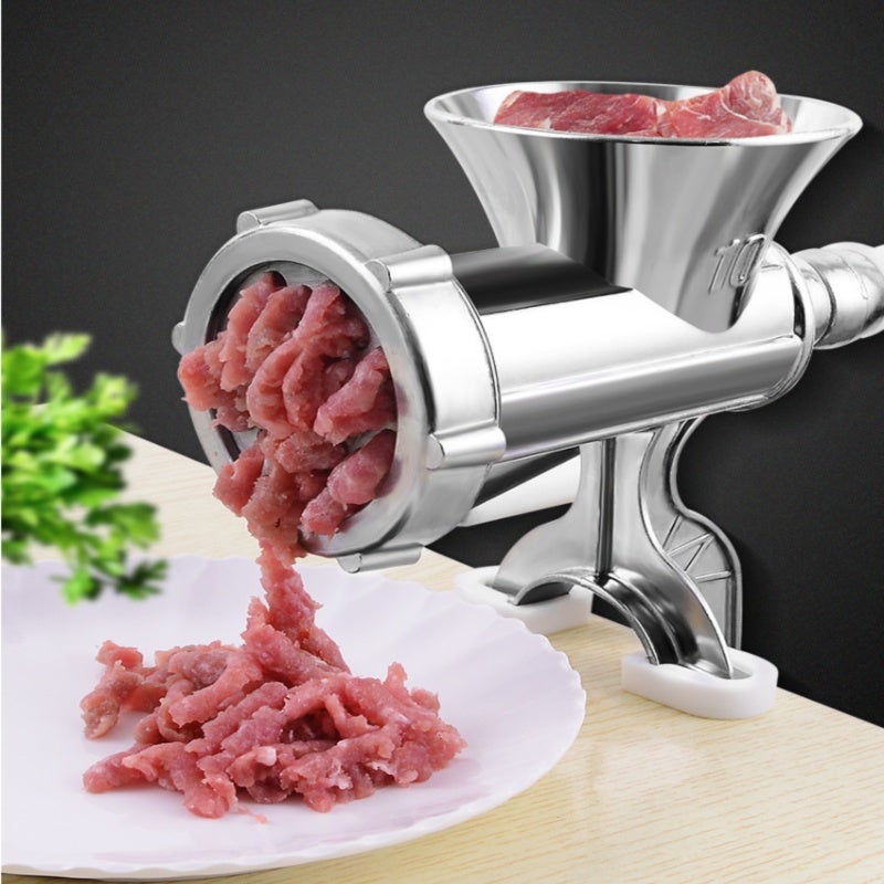 Meat Grinder: Silver Aluminum Alloy, Rustproof Durable, Clip-On Design - Sharp Blade With Wooden Handle, Sausage Stuffer for Home Kitchen Cooking, Dumpling & Sausage Making - Image 4