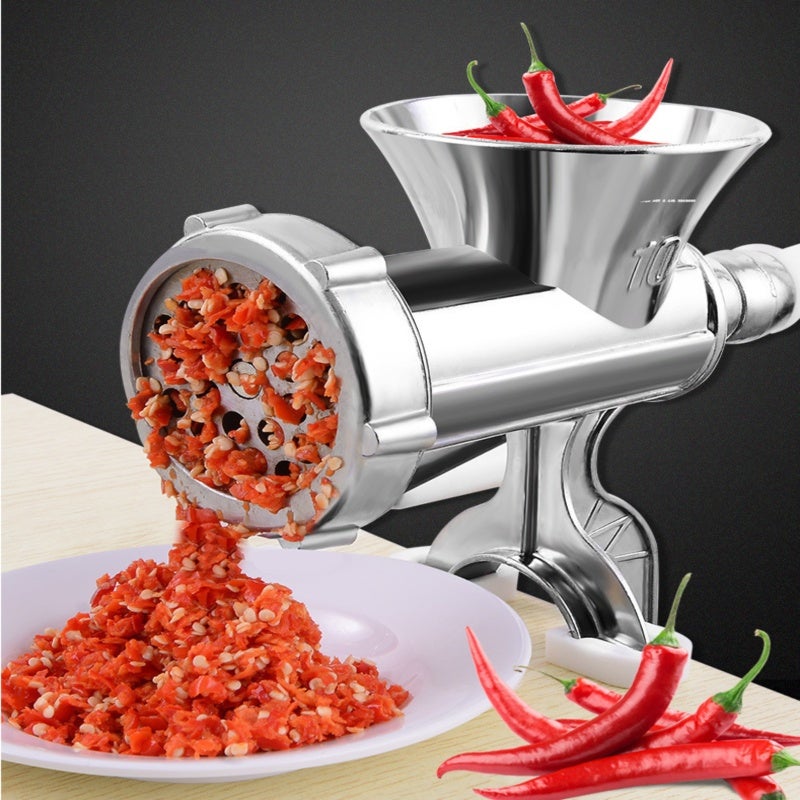 Meat Grinder: Silver Aluminum Alloy, Rustproof Durable, Clip-On Design - Sharp Blade With Wooden Handle, Sausage Stuffer for Home Kitchen Cooking, Dumpling & Sausage Making - Image 5