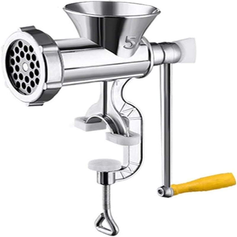 Meat Grinder: Silver Aluminum Alloy, Rustproof Durable, Clip-On Design - Sharp Blade With Wooden Handle, Sausage Stuffer for Home Kitchen Cooking, Dumpling & Sausage Making - Image 1