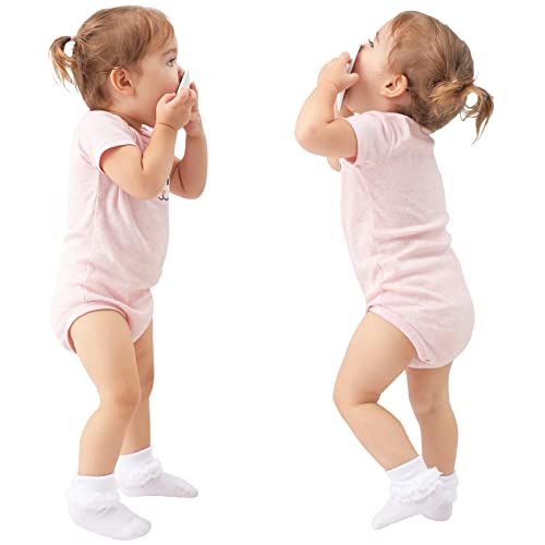 hakugoo Baby Girl Newborn Triple Lace Ruffle Socks Turn Cuff Socks 3 Pairs Ankle Dress Sock for Infant (White, 0-3 Months) - Image 2