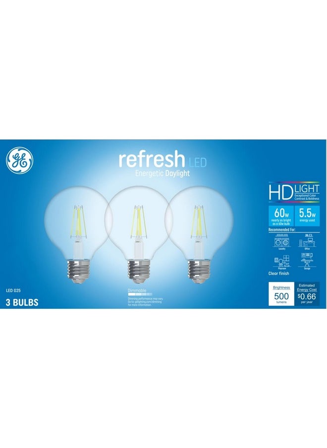 GE - GE Refresh LED Light Bulbs, 60 Watt, Daylight, G25 Globe Bulbs, Clear, Medium Base 3 Count, (1 Pack) - Image 1