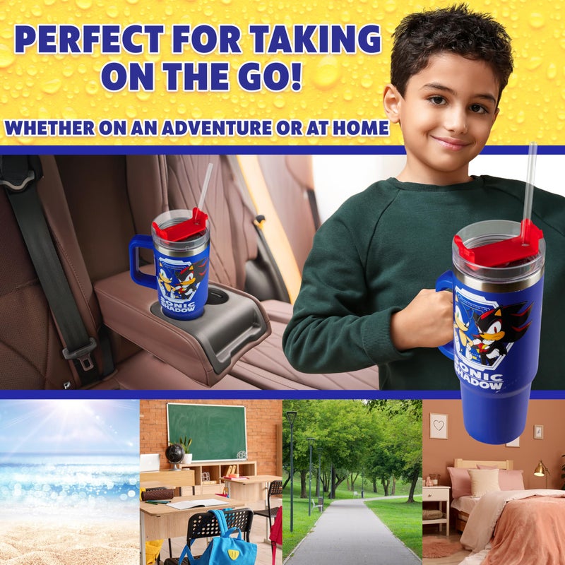 Get Trend Sonic the Hedgehog Kids Tumbler with Straw 28oz Insulated Cup with Lid Handle No Spill Travel Mug School Sports Drinking Cup Gifts for Kids (Blue Sonic) - Image 3