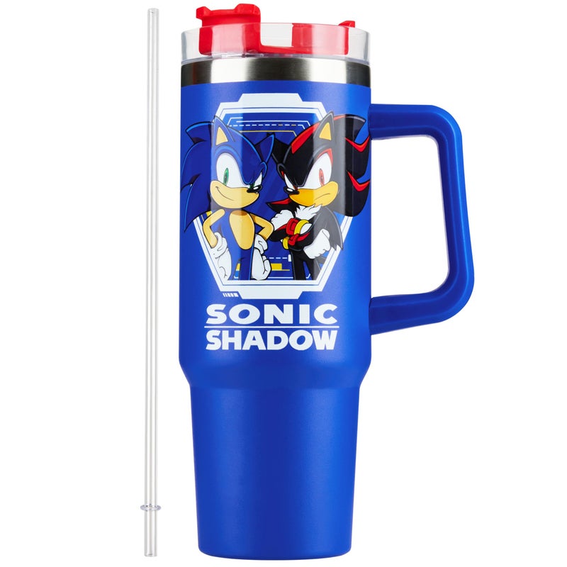 Get Trend Sonic the Hedgehog Kids Tumbler with Straw 28oz Insulated Cup with Lid Handle No Spill Travel Mug School Sports Drinking Cup Gifts for Kids (Blue Sonic) - Image 1