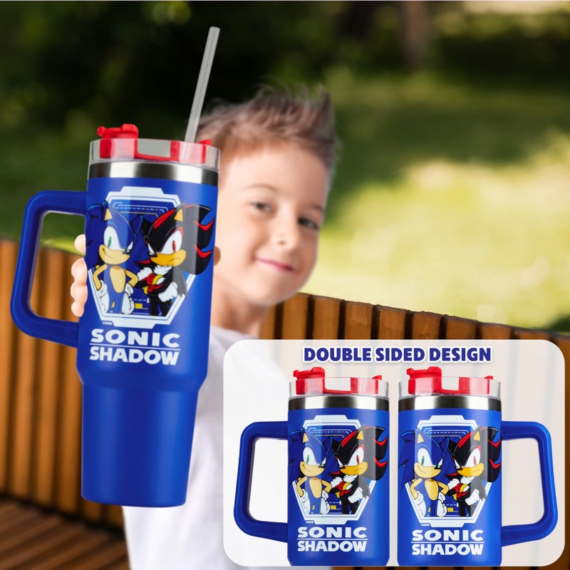 Get Trend Sonic the Hedgehog Kids Tumbler with Straw 28oz Insulated Cup with Lid Handle No Spill Travel Mug School Sports Drinking Cup Gifts for Kids (Blue Sonic) - Image 5