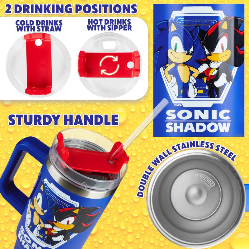 Get Trend Sonic the Hedgehog Kids Tumbler with Straw 28oz Insulated Cup with Lid Handle No Spill Travel Mug School Sports Drinking Cup Gifts for Kids (Blue Sonic) - Image 4