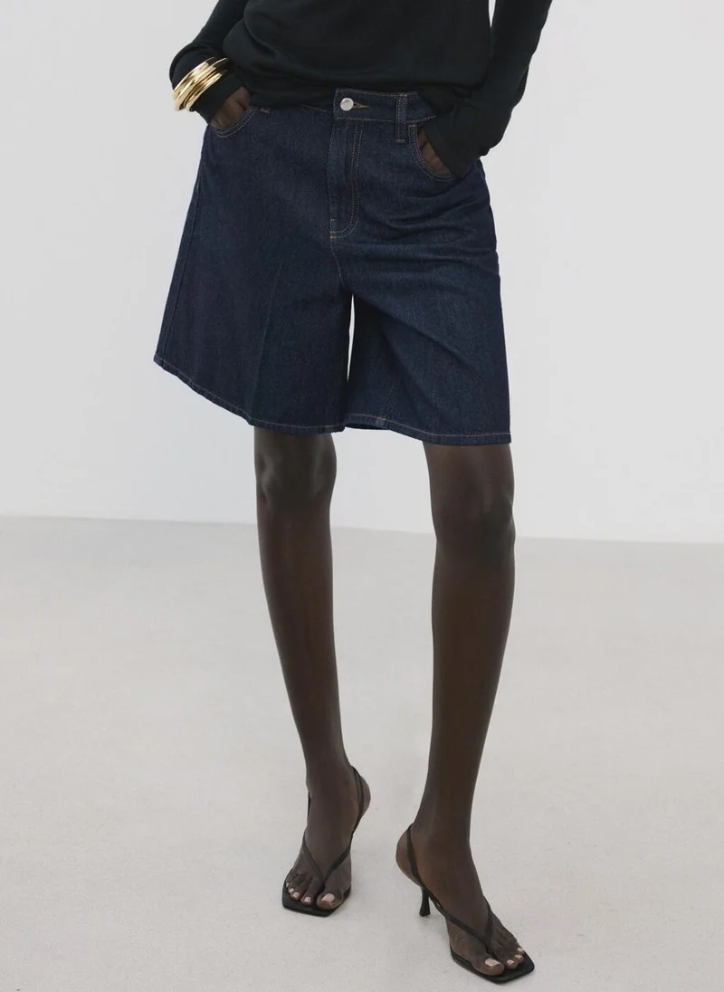 MANGO High-Waist Straight-Fit Denim Shorts