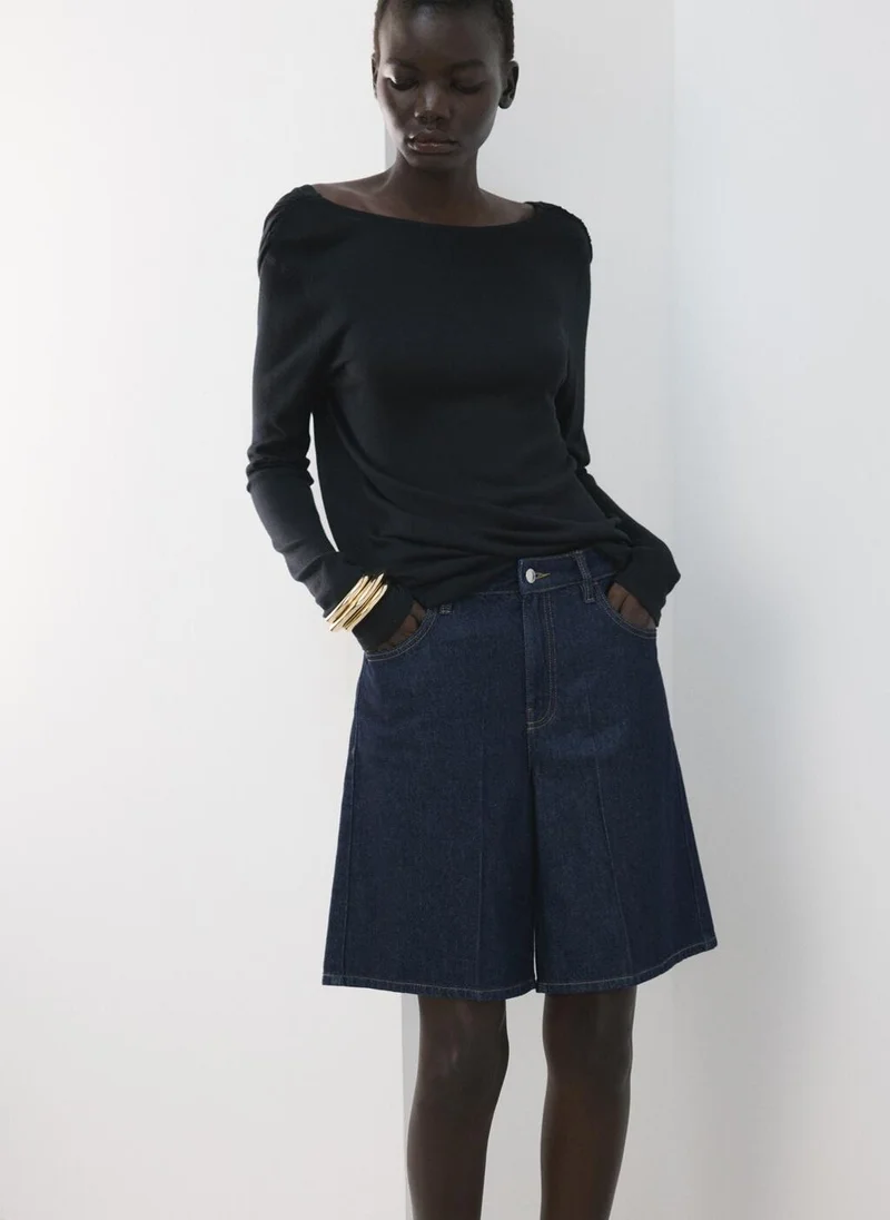 Mango  High-Waist Straight-Fit Denim Shorts for Women | Best Price UAE