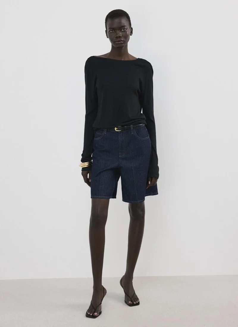 Mango  High-Waist Straight-Fit Denim Shorts for Women | Best Price UAE