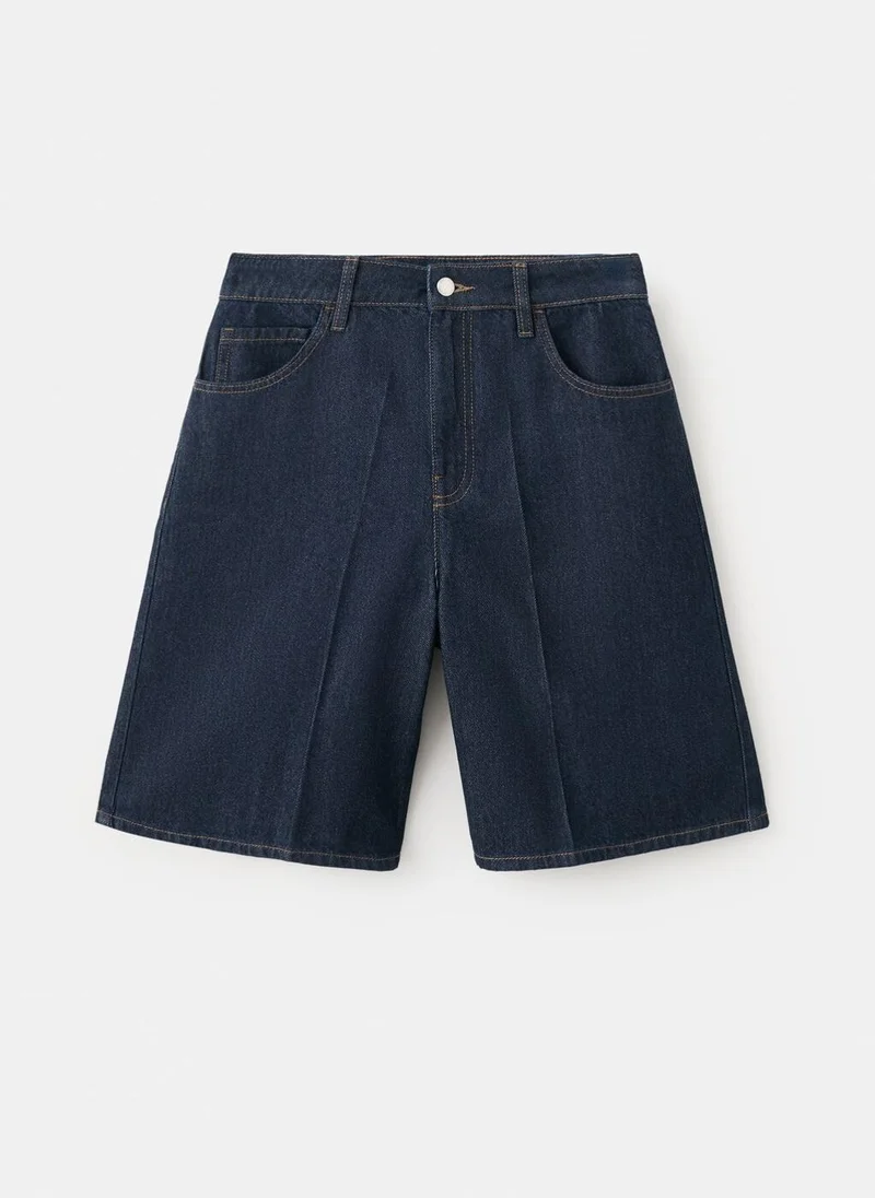 Mango  High-Waist Straight-Fit Denim Shorts for Women | Best Price UAE