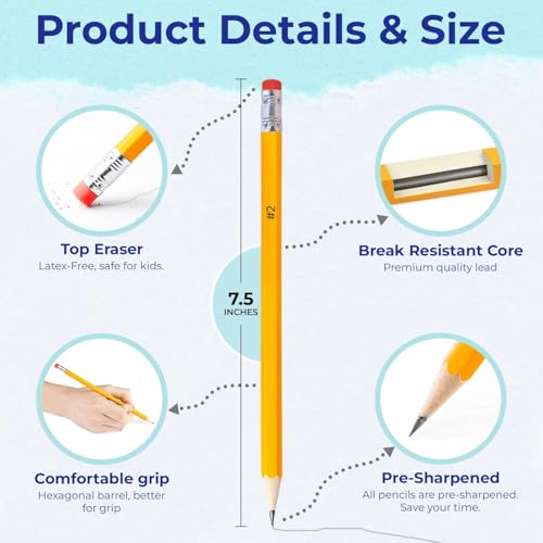 Rosmonde Pencils Bulk, 600 Pack, Pre Sharpened #2, Bulk Yellow Pencils, Easy Hold Grip With Earsers On Top, #2 HB Sharpened, Bulk Supplies for School Districts Classrooms & Colleges - Image 2