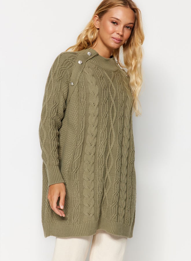 trendyol Khaki Accessory Detailed Hair Braided Knitwear Sweater - Image 2