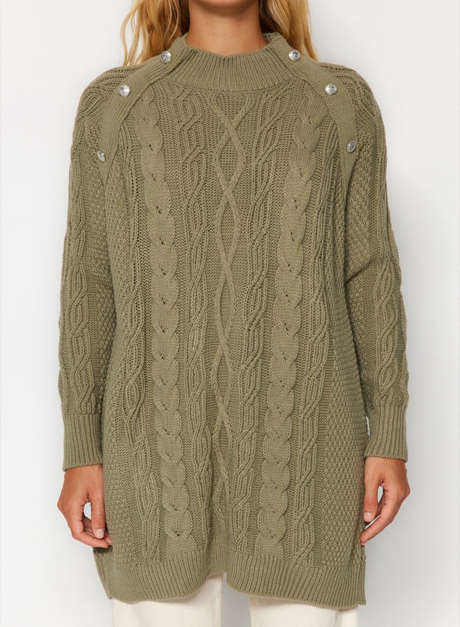 trendyol Khaki Accessory Detailed Hair Braided Knitwear Sweater - Image 4