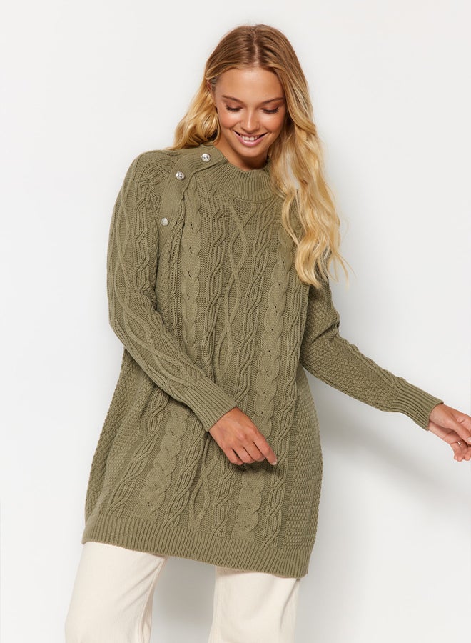 trendyol Khaki Accessory Detailed Hair Braided Knitwear Sweater - Image 1