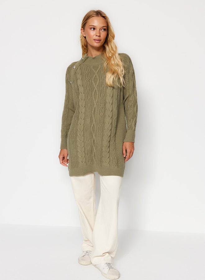 trendyol Khaki Accessory Detailed Hair Braided Knitwear Sweater - Image 3