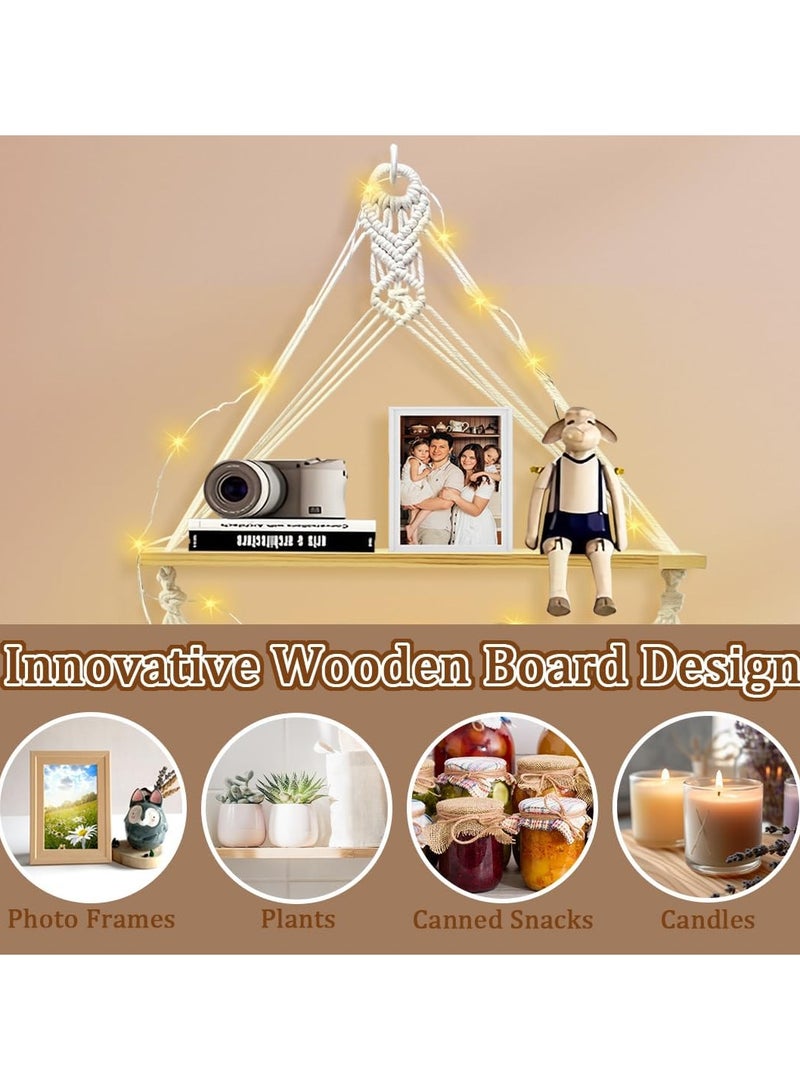 Antikiano Macrame Photo Display Hanging Shelf, Boho Wall Room Dorm Bedroom Love Decor, Picture Frame Collage Board with L-Ight 30 Clips, Christmas Teenage Teen Girl Gifts  - Image 4