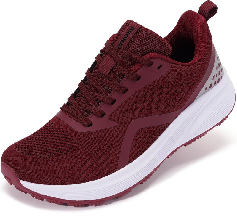 BRONAX Womens Wide Toe Box Road Running Shoes Mesh Breathable Gym Sports Wine Red Tennis Runny Size 11w with Arch Support Cross Training Athletics Jogging Sneakers Female Footwear Red 43 - Image 1