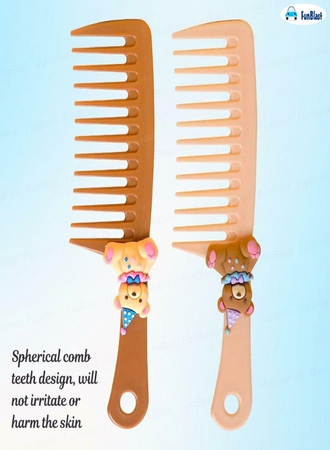 FunBlast Kaba Bear Comb Set for Girls – Pack of 2 Pcs Wide Tooth Shampoo Comb for Wet & Dry Hairs, Soft & Gentle Detangling Comb for Girls, Womens, Ladies - Image 5