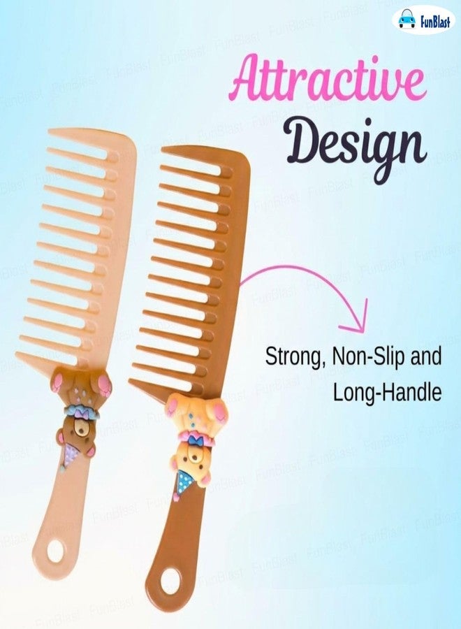 FunBlast Kaba Bear Comb Set for Girls – Pack of 2 Pcs Wide Tooth Shampoo Comb for Wet & Dry Hairs, Soft & Gentle Detangling Comb for Girls, Womens, Ladies - Image 3