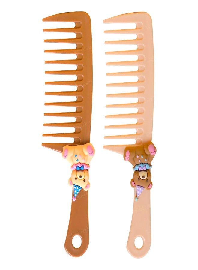 FunBlast Kaba Bear Comb Set for Girls – Pack of 2 Pcs Wide Tooth Shampoo Comb for Wet & Dry Hairs, Soft & Gentle Detangling Comb for Girls, Womens, Ladies - Image 1