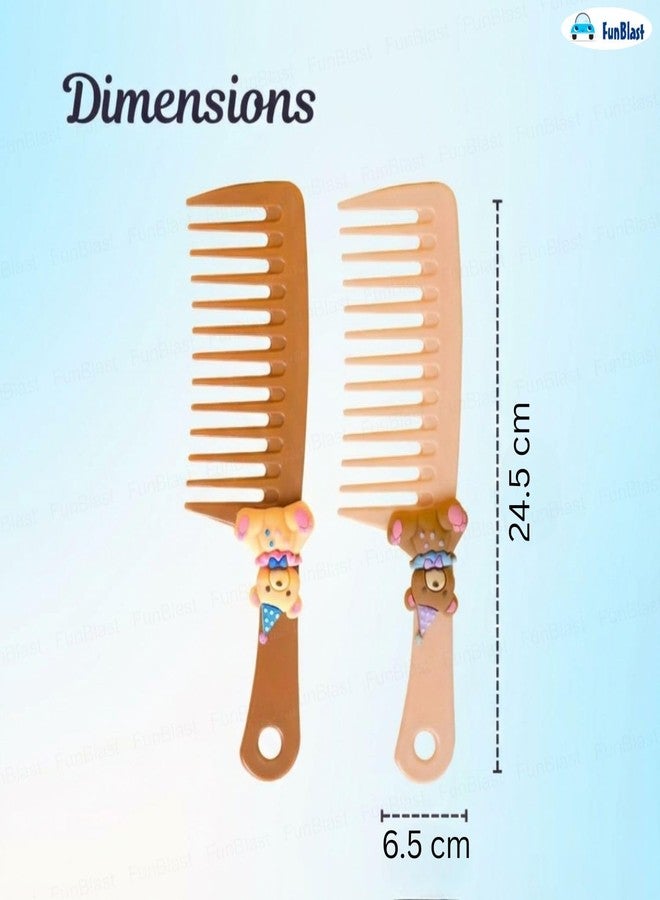 FunBlast Kaba Bear Comb Set for Girls – Pack of 2 Pcs Wide Tooth Shampoo Comb for Wet & Dry Hairs, Soft & Gentle Detangling Comb for Girls, Womens, Ladies - Image 2