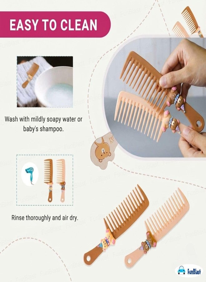 FunBlast Kaba Bear Comb Set for Girls – Pack of 2 Pcs Wide Tooth Shampoo Comb for Wet & Dry Hairs, Soft & Gentle Detangling Comb for Girls, Womens, Ladies - Image 4