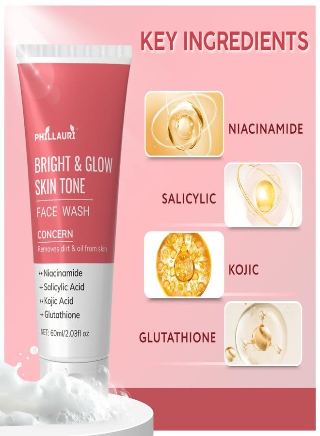 Phillauri غسول الوجه برايت جلو بمنظفات لطيفة للعناية اليومية بالبشرة | غسول للوجه | يقلل من اسمرار البشرة | يقشر البشرة بلطف ويفتح لونها | يقلل من التصبغات | غسول للوجه للرجال والنساء - 120 مل (عبوة من قطعتين) - Image 2