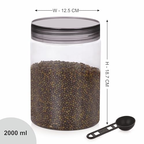 Homeor Plastic Storage Jar & Containers With Spoon, Airtight & BPA Free Containers for Kitchen Storage, Grocery Kitchen Container, Multipurpose Jar, Fridge Storage Container, 2000 ML Set 6, Black - Image 2