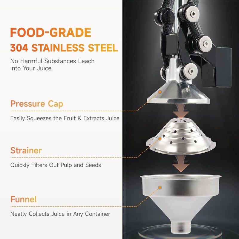 BLEQYS BLEQYS Large Citrus Juicer Press Orange and Lemon Juicing Extracts Maximum Juice Heavy Duty Cast Iron Base and Handle Non Skid Suction Foot Base  - Image 3