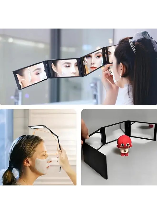 Black Portable Folding Hand Mirror 360 Degree 4 Sided Compact For Travel Makeup - Image 4
