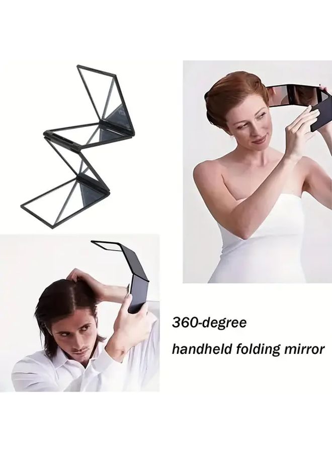 Black Portable Folding Hand Mirror 360 Degree 4 Sided Compact For Travel Makeup - Image 2