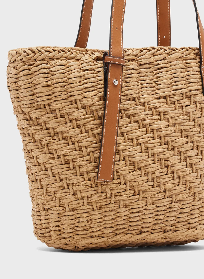 Ginger Raffia Woven Structured Tote