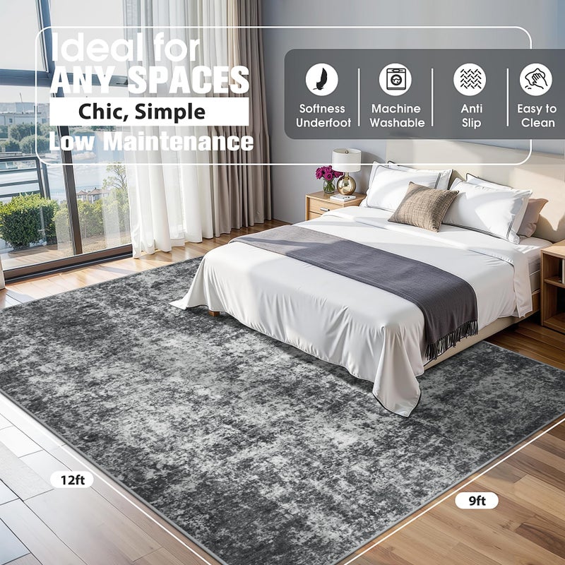 Aelenmu 9x12 Area Rugs for Living Room Rug Washable: Abstract Large Rug for Dining Room Bedroom Carpet Non Slip 9 by 12 Indoor Modern Nursery Home Office Black Grey - Image 2