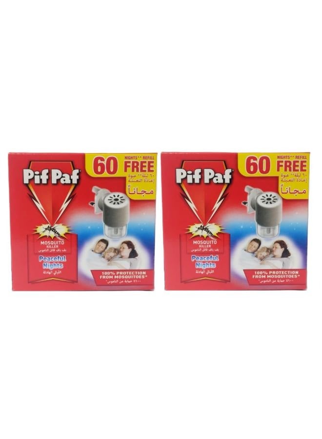 Pif Paf 2Pcs PIF PAF Mosquito Killer Peaceful Night Kit with Refill for 60 Nights 45 Ml - Image 1