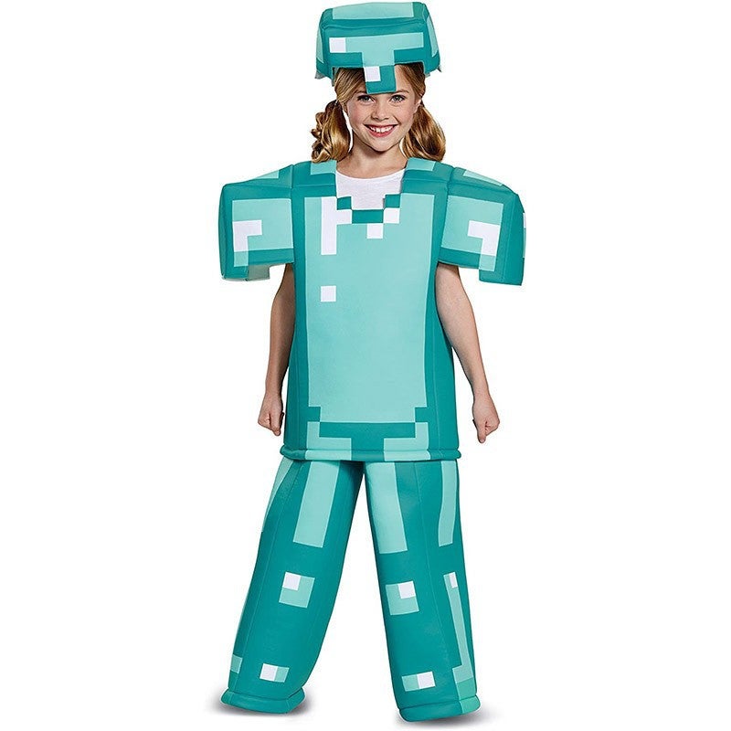 All Saints Childrens Costumes My World MC Party Cosplay Costumes Stage Performance Costumes minecraft Style 4 short-sleeved hat shirt pants]