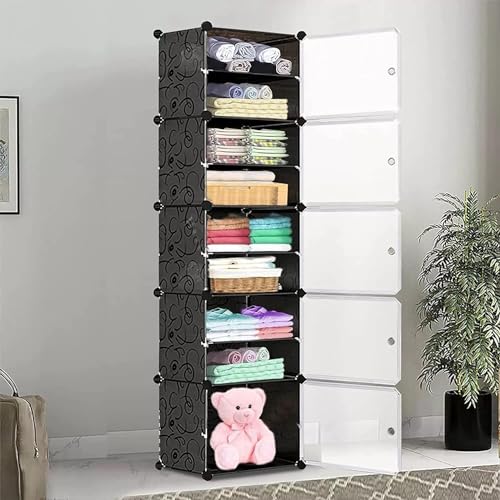 HOMIDEC Almirah for Clothes,Plastic Soft Sheet Collapsible Wardrobe for Clothes for Kids Clothes/Toy/Book, Baby Cupboard for Clothes Storage in Bedroom NurseryCartoon (Black, 5-Door) - Image 1