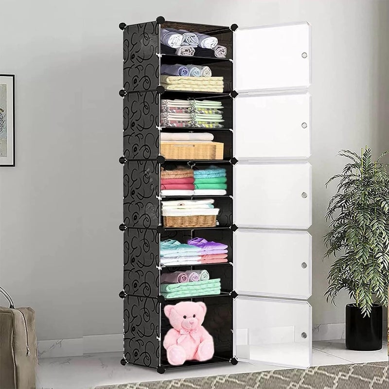 HOMIDEC Almirah for Clothes,Plastic Soft Sheet Collapsible Wardrobe for Clothes for Kids Clothes/Toy/Book, Baby Cupboard for Clothes Storage in Bedroom NurseryCartoon (Black, 5-Door) - Image 5
