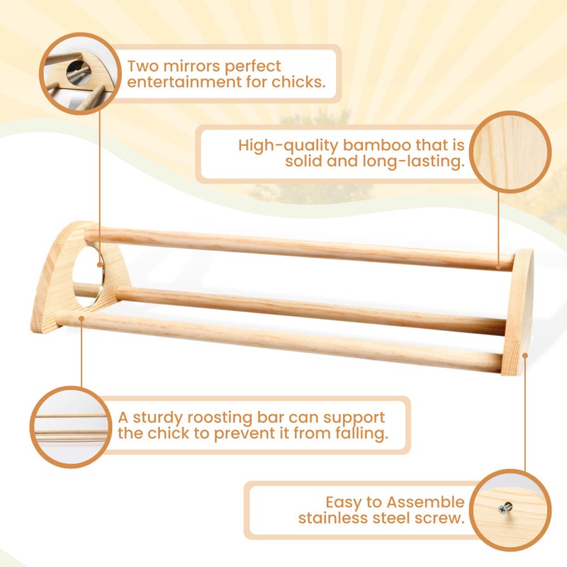 TonGass 16" Extra Long Chicken Perch - Freestanding Roosting Bar for Baby Chicks with Built-in Mirrors for Entertainment - Durable Polished Bamboo Roosting Bar - 15 3/4 x 6 5/8 x 3 1/2" - Image 3
